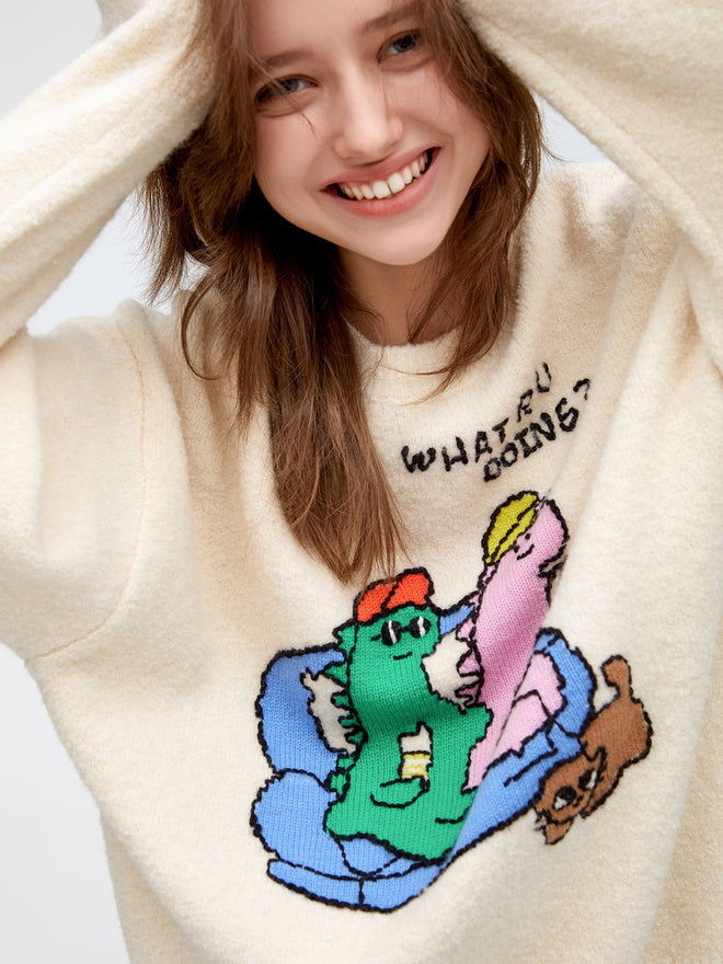 Pull bande dessinée dinosaure