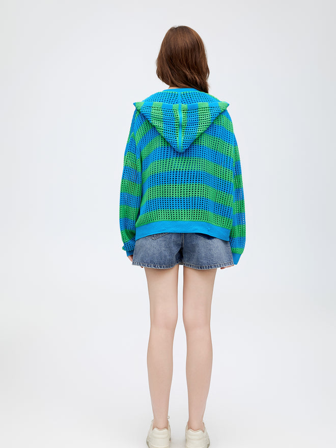 Cardigan rayé bleu et vert
