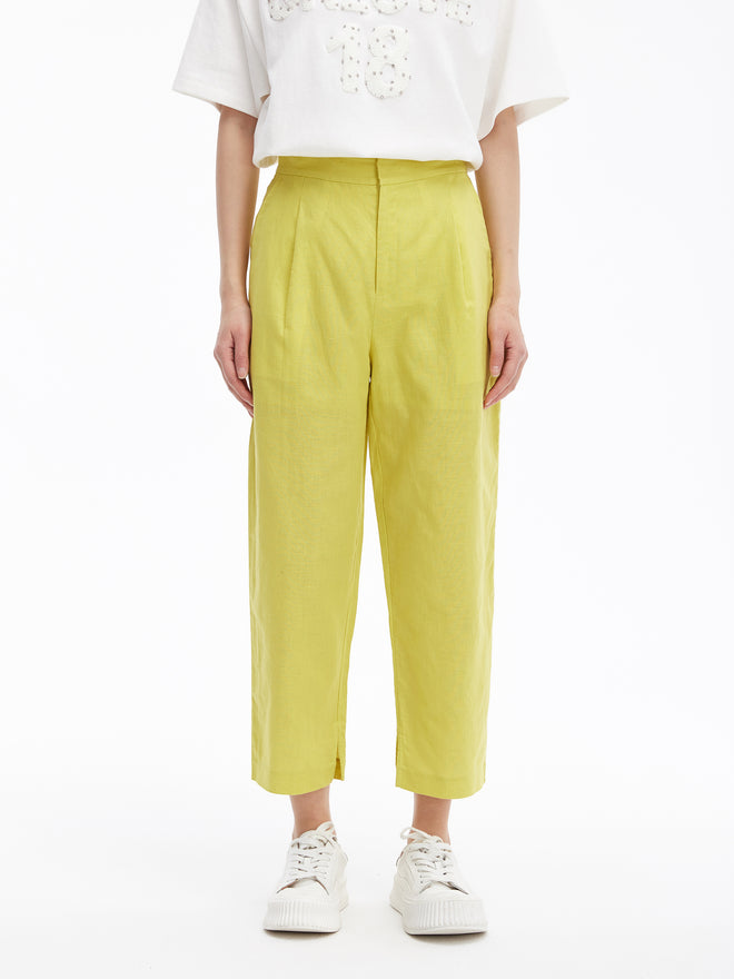 Pantalon carotte plissé en lin décontracté