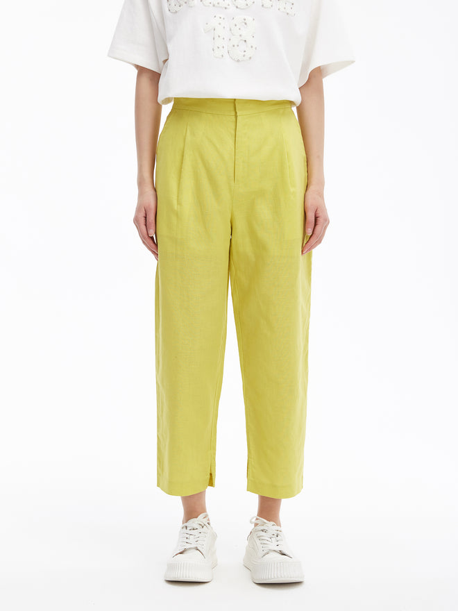 Casual Linen Pleated Carrot Pants