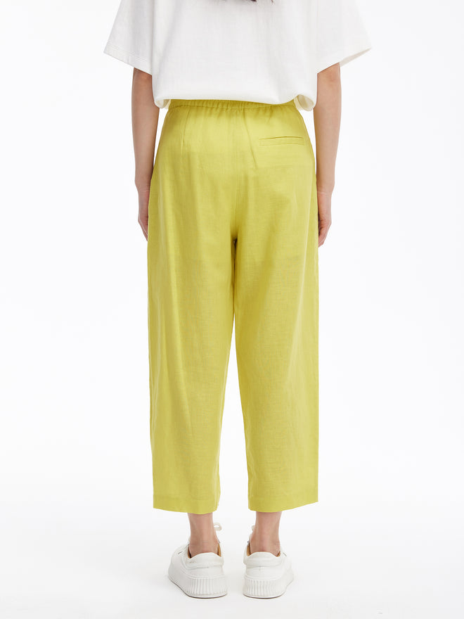Pantalon carotte plissé en lin décontracté