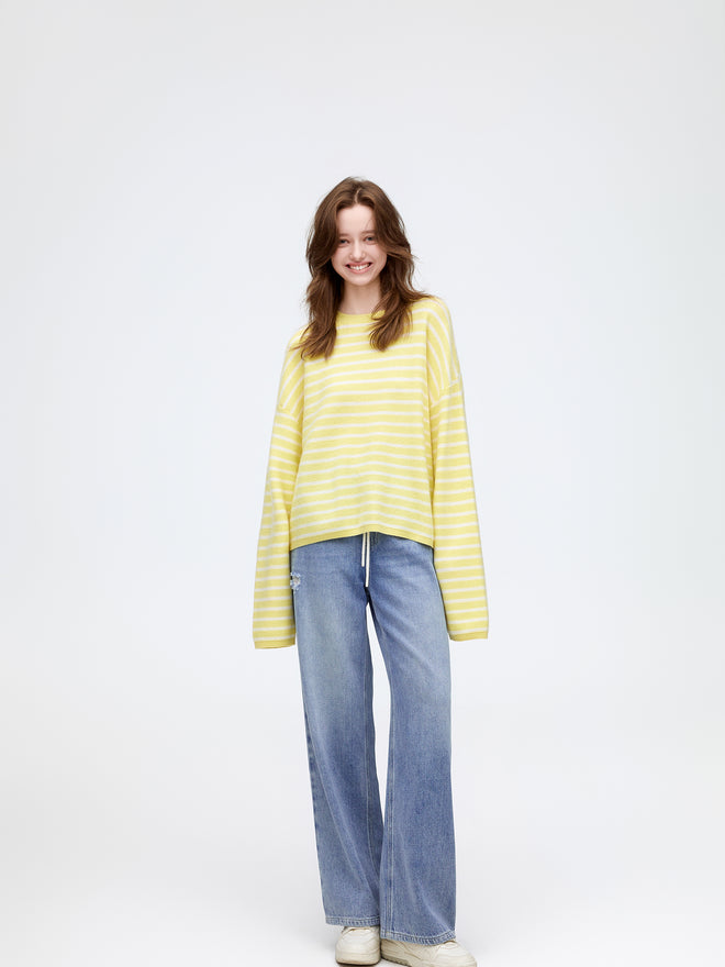 Pull en cachemire à rayures crème
