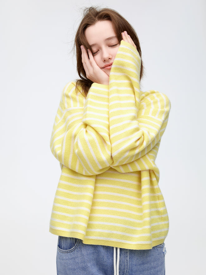 Pull en cachemire à rayures crème