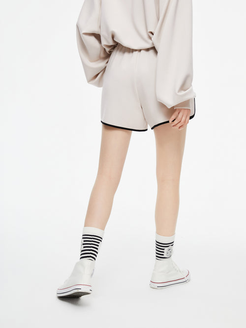Beige Piped Gym Shorts