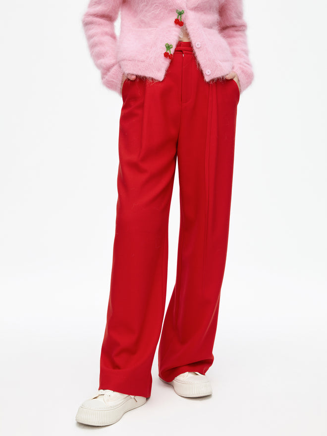 Vintage Red Wide Leg Wool Suit Pants