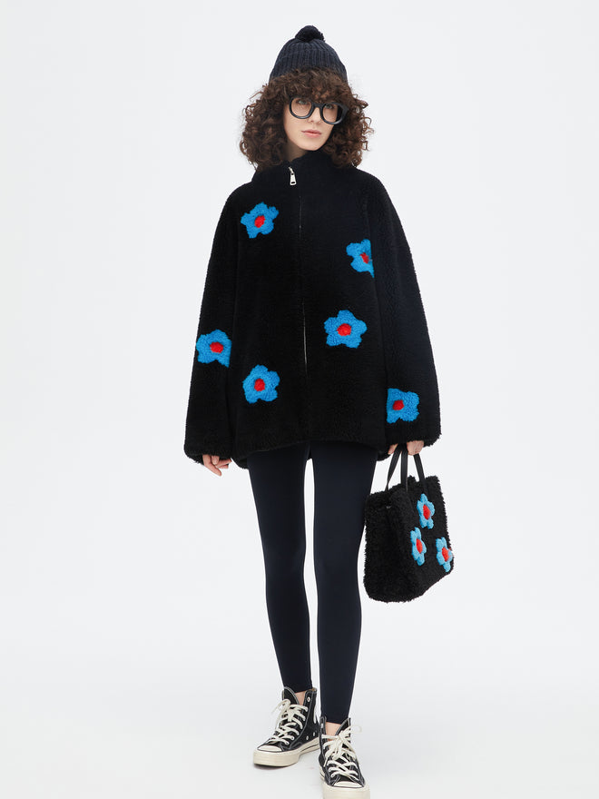 Manteau en peluche à fleurs pop