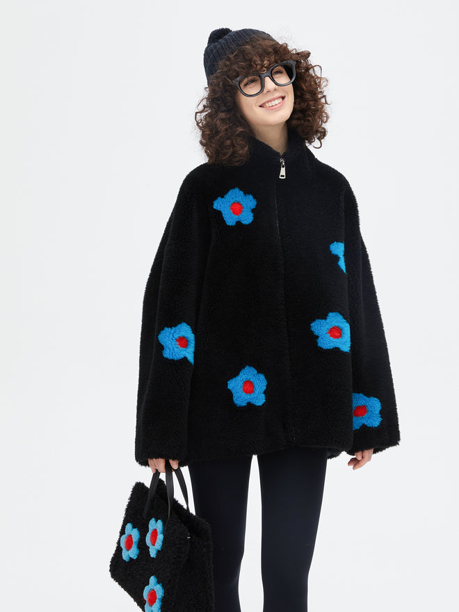 Manteau en peluche à fleurs pop