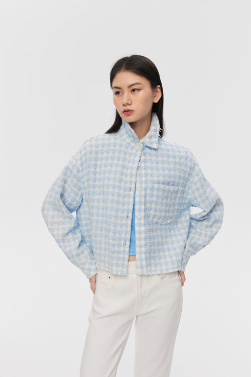 クリームブルーシャンブレーショートジャケット