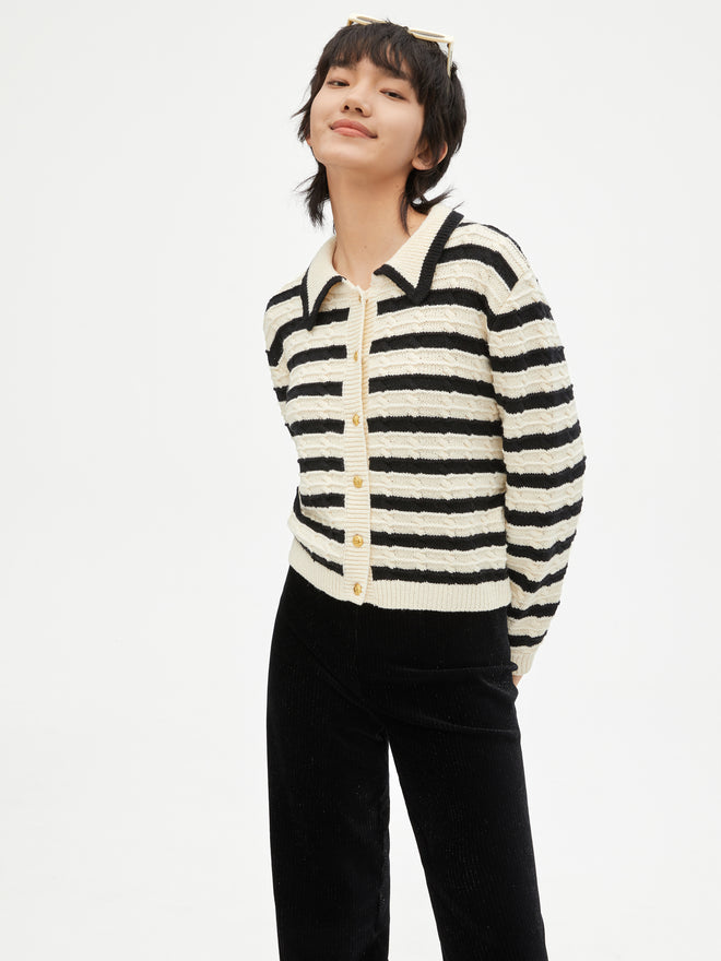 Cardigan court rayé