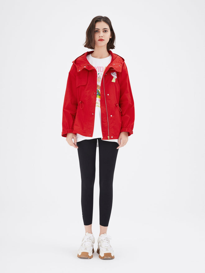 Red Graphic Print Hooded Cropped Windbreaker - Urlazh New York