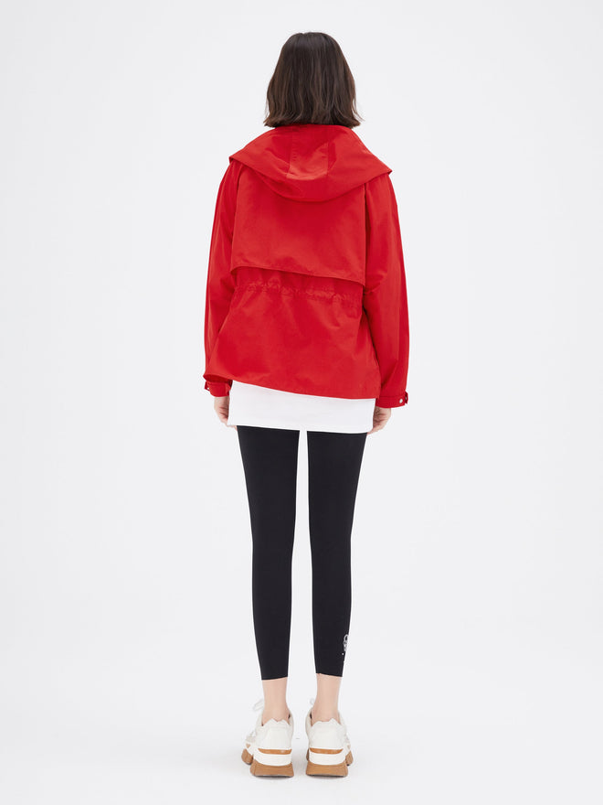 Red Graphic Print Hooded Cropped Windbreaker - Urlazh New York