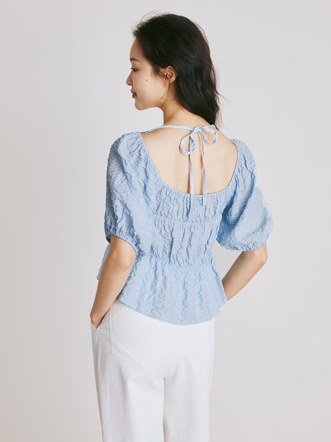 Bubble Sleeve Pleated Blouse