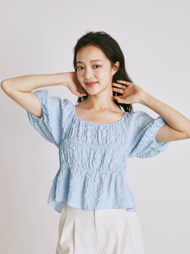 Bubble Sleeve Pleated Blouse