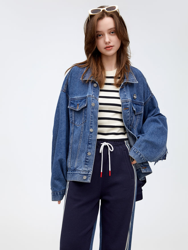 Veste en jean de rue patchwork