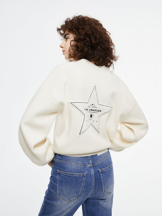 Cardigan à manches lanternes et étoiles appliquées