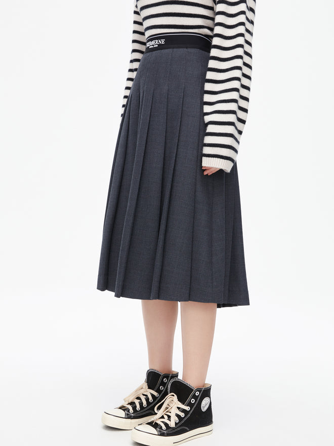 Elastic Waist Pleated Skirt