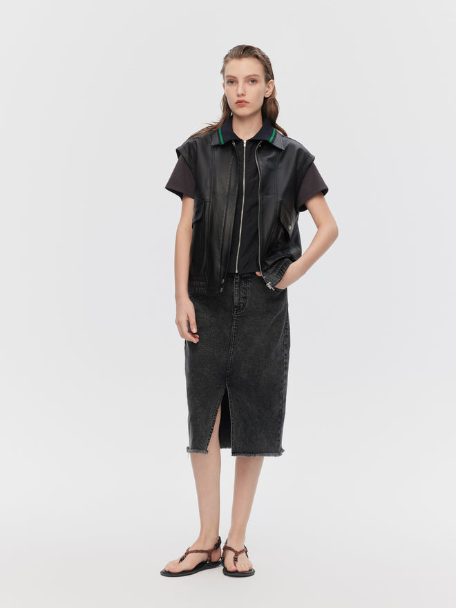 Gilet en similicuir deux pièces