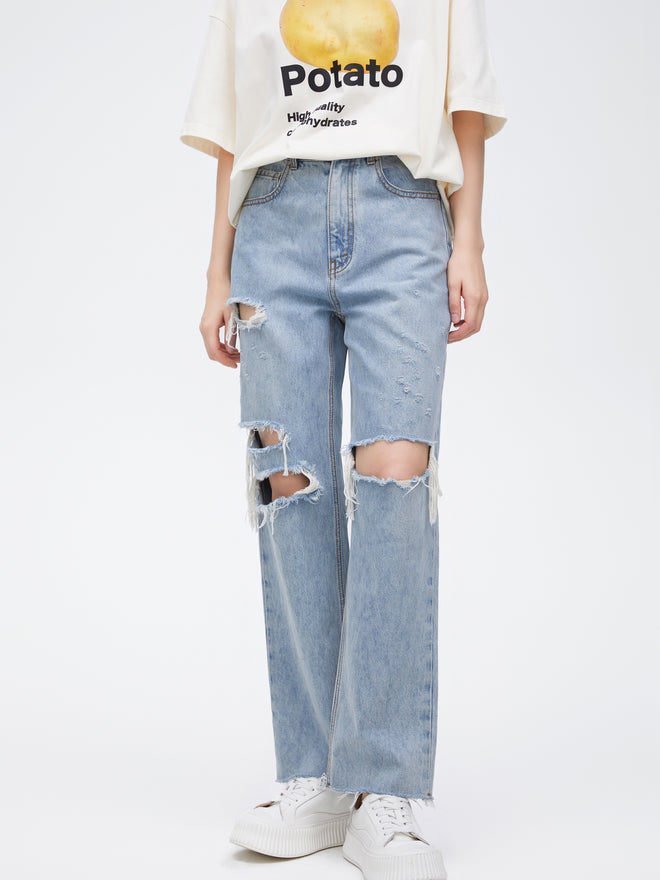 Cool Ripped Tapered Jeans