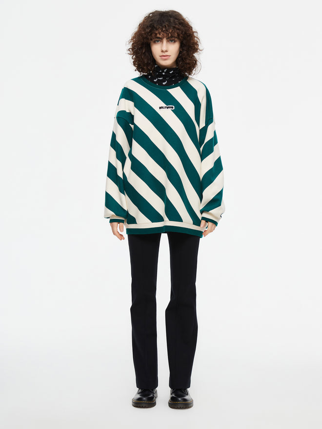 Sweat-shirt rayé vert foncé