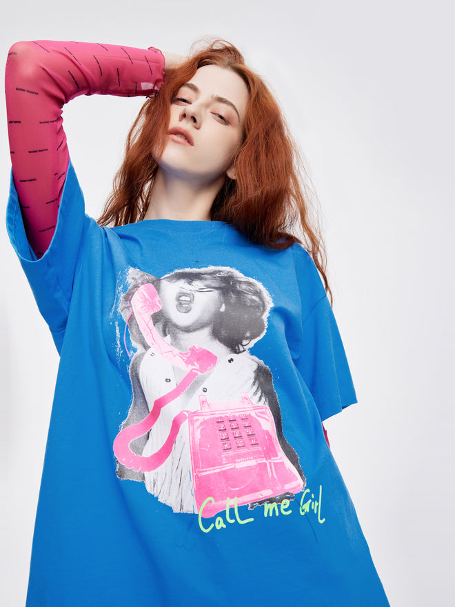 Tee-shirt fille bleu trésor des années 80