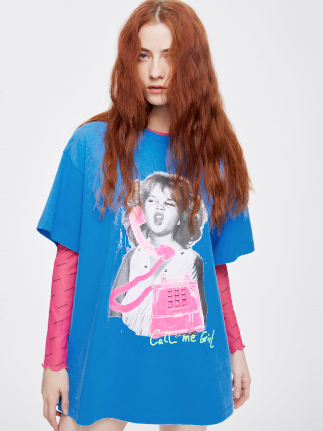 Tee-shirt fille bleu trésor des années 80