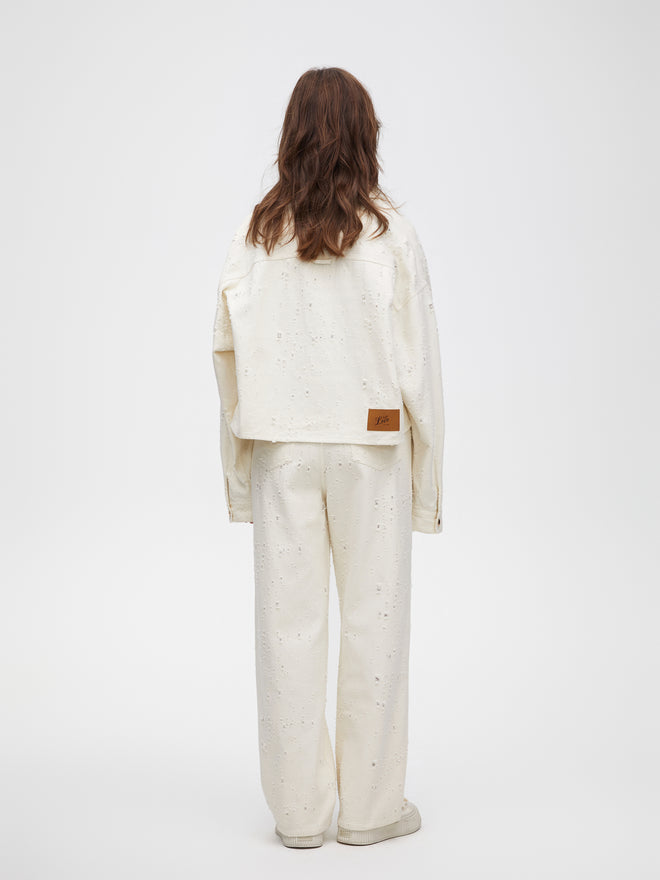 Veste en jean blanc déchiré