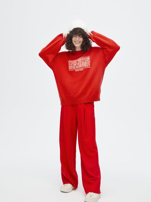 pantalon de costume en laine à jambe large rouge vintage