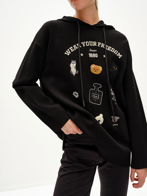 Hooded Sweater with Fun Embroidery