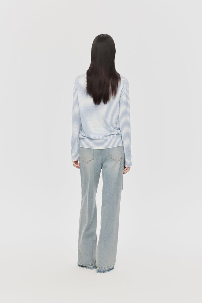 Pull rayé bleu poudre