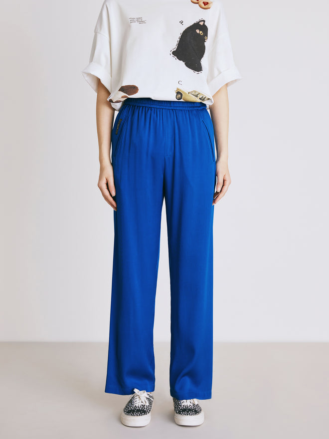 Pantalon en soie stretch bleu marocain