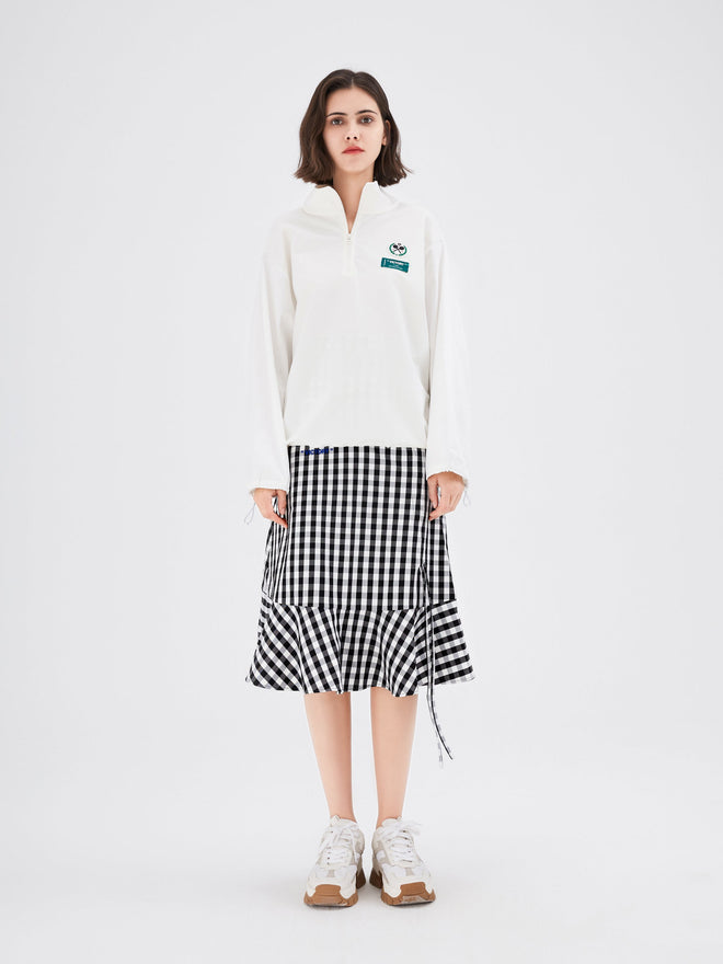 Black and White Gingham Graphic Print Fishtail Skirt - Urlazh New York