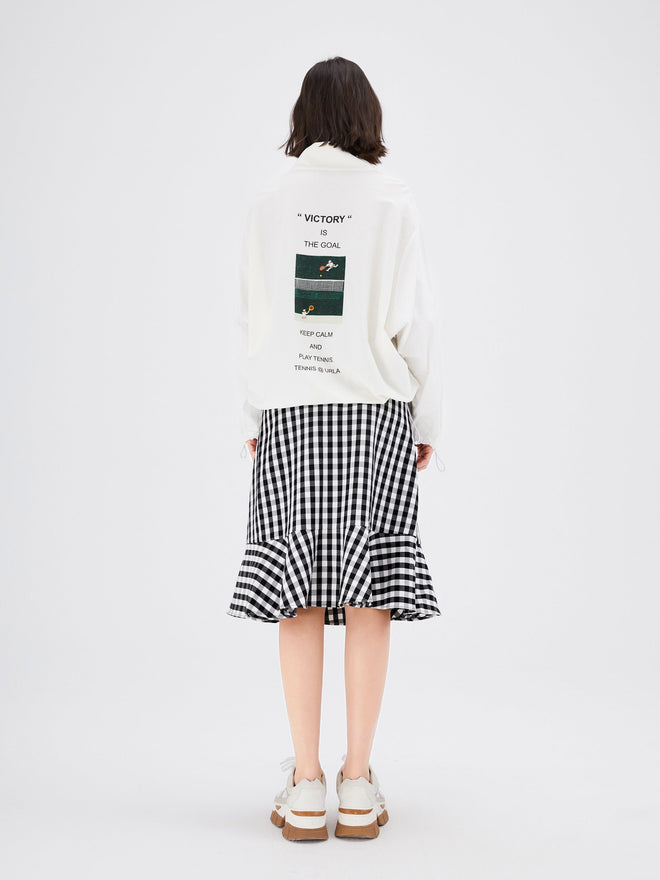 Black and White Gingham Graphic Print Fishtail Skirt - Urlazh New York