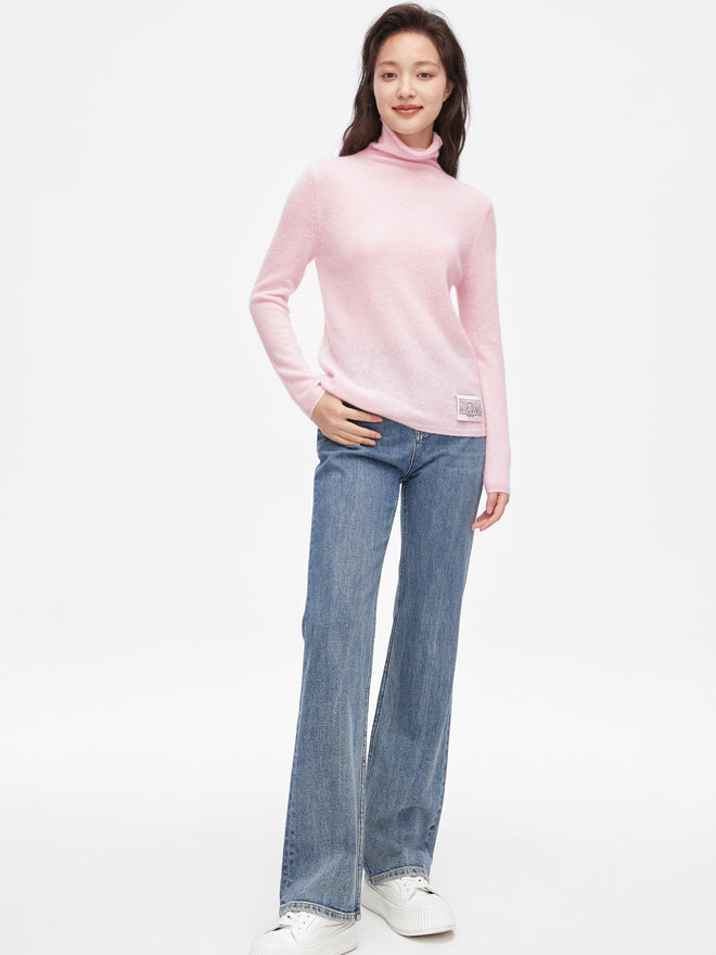 Chemise rose douce à col haut