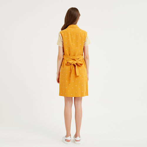 Crisp Hemp Polka Dot Embroidered Dress