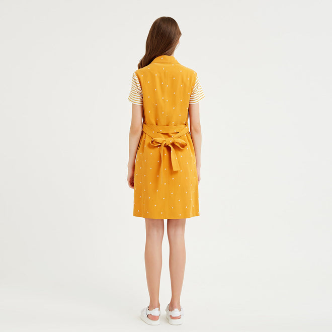 Crisp Hemp Polka Dot Embroidered Dress-Sample
