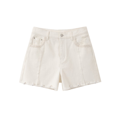 Raw Edge Pearl White Shorts
