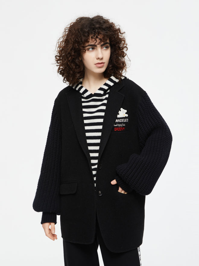 パッチワークウールスリーブコート