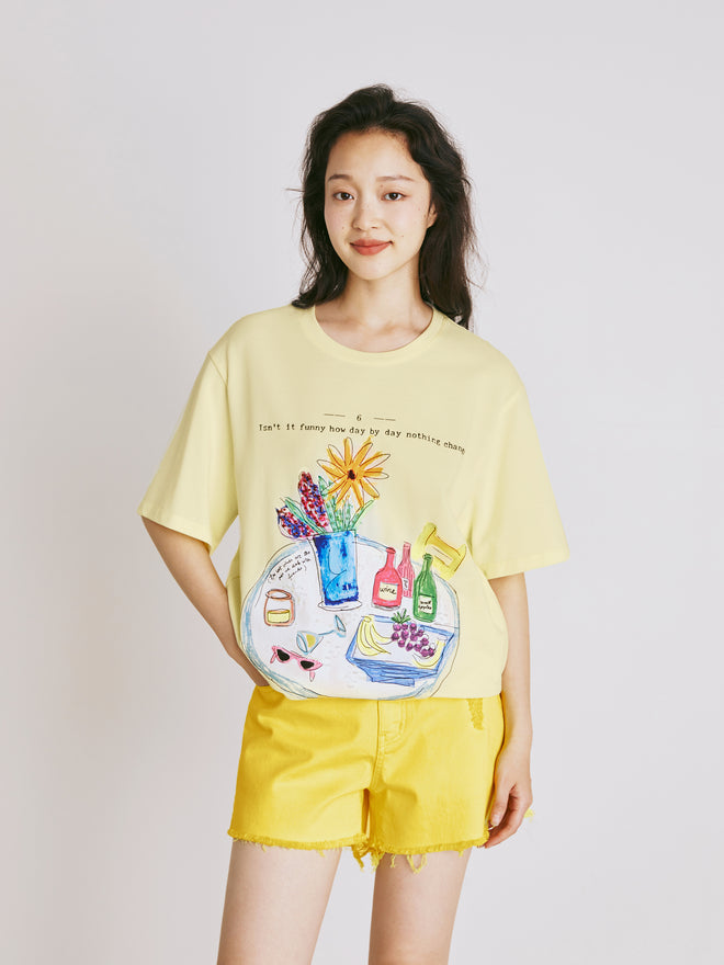 T-shirt d'illustration de table à manger de style Ins