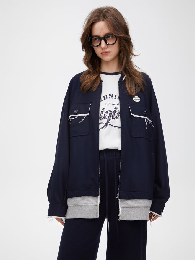 Veste en laine texturée patchwork