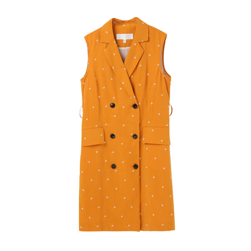 Crisp Hemp Polka Dot Embroidered Dress