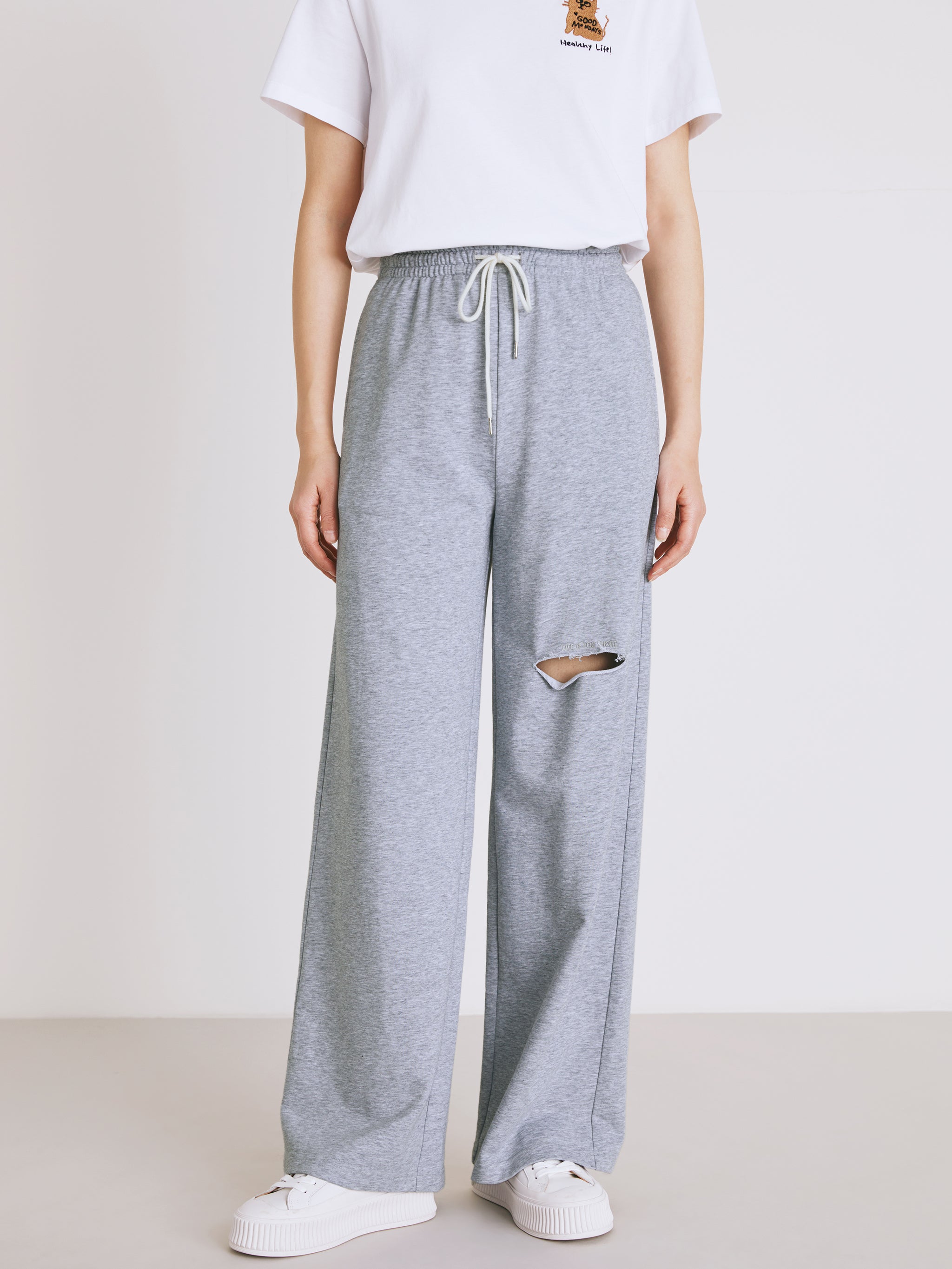 Torn Wide Leg Pants-Grey – Urlazh New York