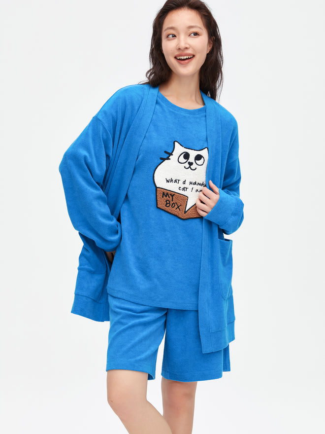 Veste en tricot éponge bleu paon