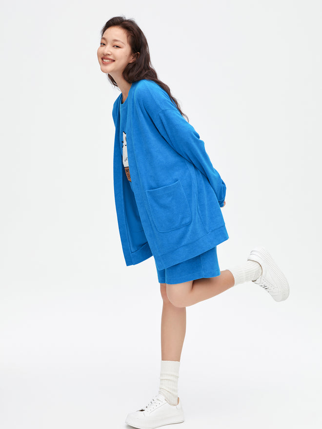 Veste en tricot éponge bleu paon
