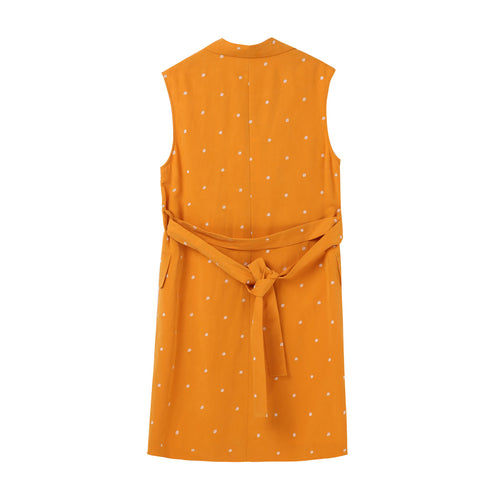 Crisp Hemp Polka Dot Embroidered Dress