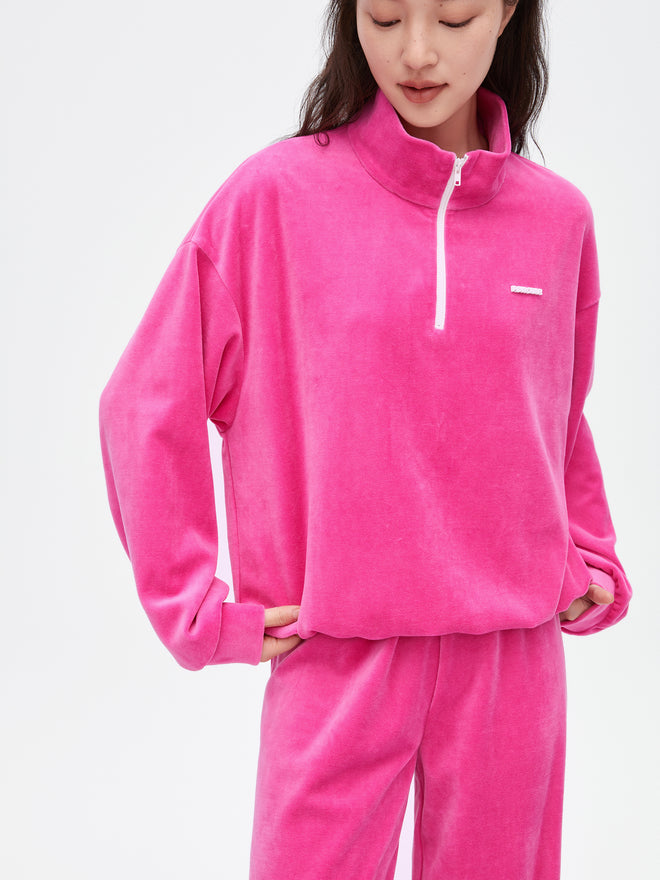 Rose Velvet Stand-Up Collar Sweatshirt