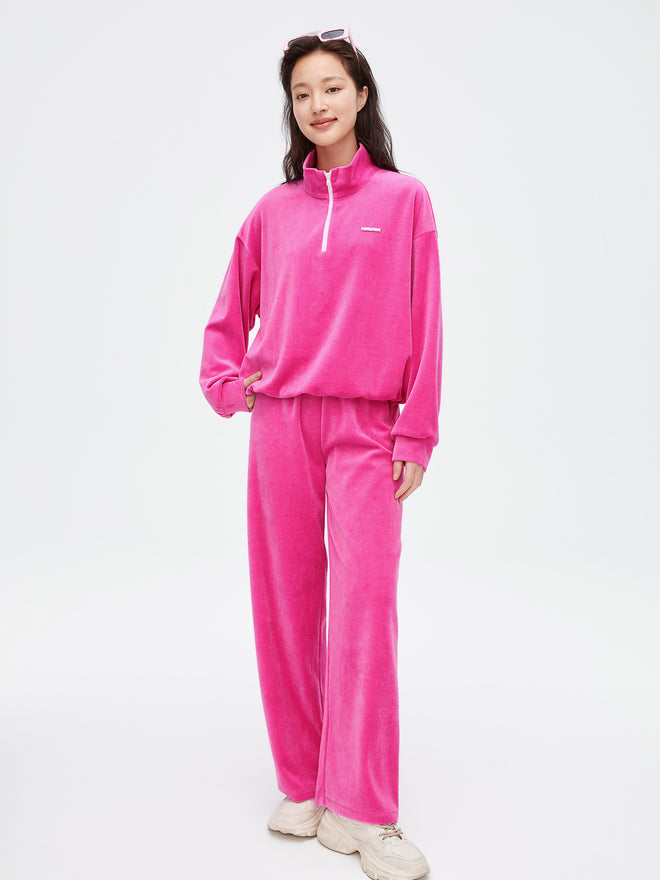 Rose Velvet Stand-Up Collar Sweatshirt