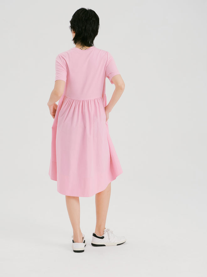 Simple Casual Stitching Dress-Pink