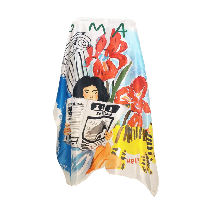 Fille avec Foulard Carré Tigre