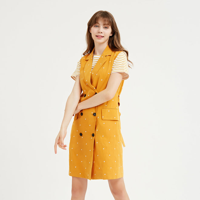 Crisp Hemp Polka Dot Embroidered Dress-Sample