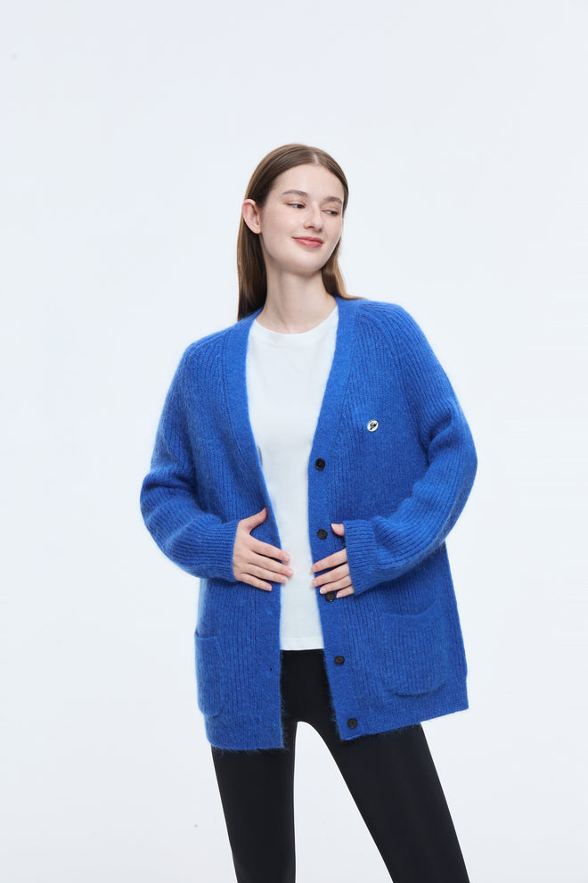 Cardigan ample en maille bleu